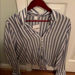 Blue and white striped shirt.